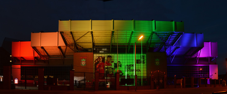 Lighting The Kop in the Colours of the LGBT Flag